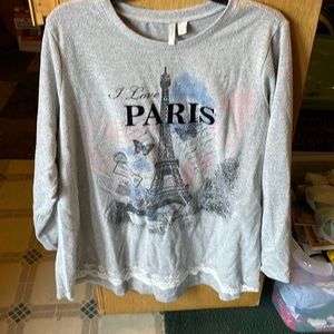 Long sleeve, Paris themed sweater, with lace trim